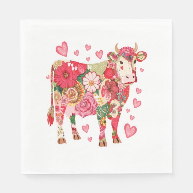 Konstruktion av blommigt, Cute Cow Pappersservett (Framsidan)