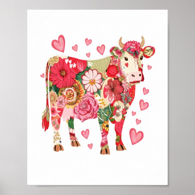 Konstruktion av blommigt, Cute Cow Poster (Framsidan)