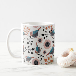 Konstruktion av Blommönstret Chickadee Bird and Be Kaffemugg