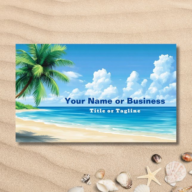 Konstruktion av den tropiska stranden Handflatan T Visitkort (Front - Tropical Beach Palm Tree Coastal Design Business Card)