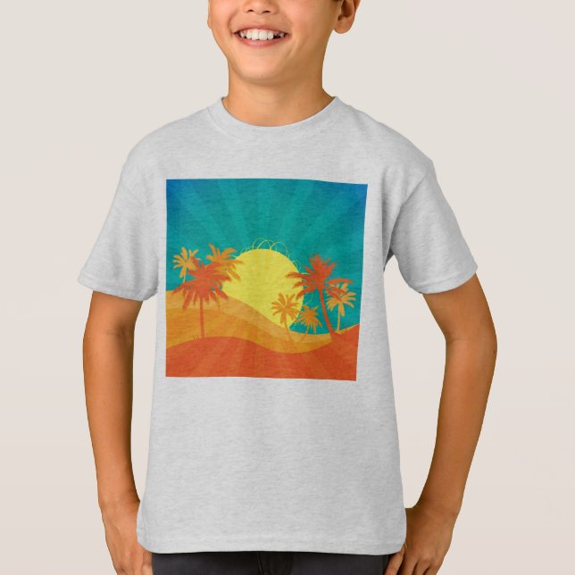 Konstruktion av den tropiska surfan för solnedgång tee shirt (Framsida)