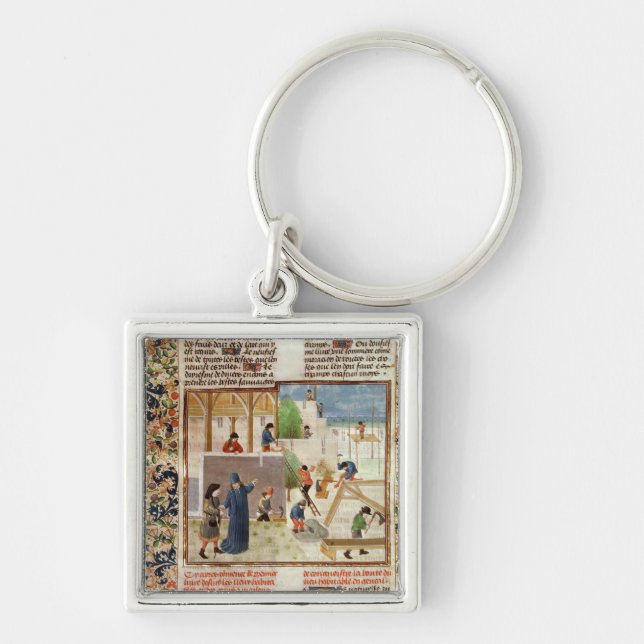 Konstruktion av ett hus fyrkantig silverfärgad nyckelring (Framsidan)