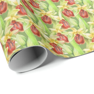 Konstruktion av grönt röd botanica orchid vattenfä presentpapper