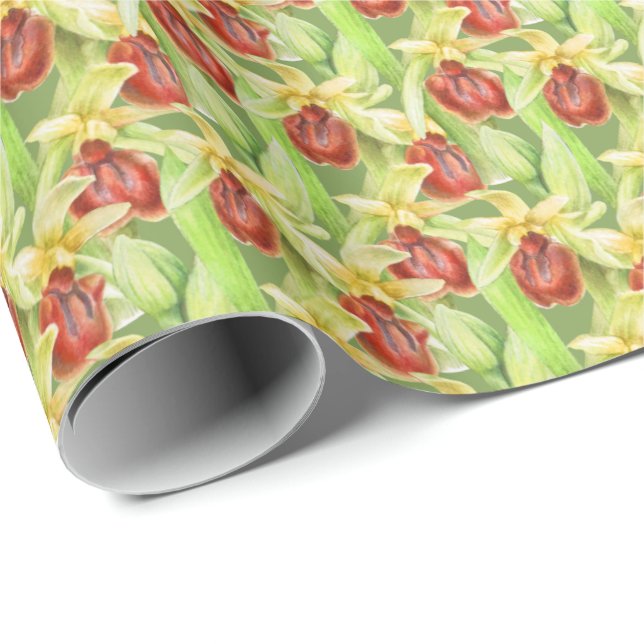 Konstruktion av grönt röd botanica orchid vattenfä presentpapper (Rullad Hörn)