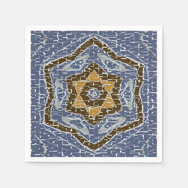 Konstruktion av guld och blå geometrisk typ pappersservett (Framsidan)