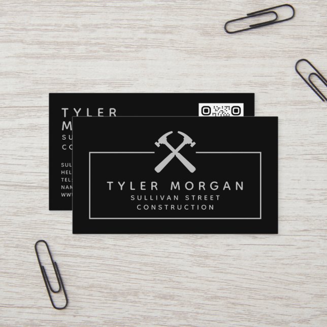 Konstruktion av Hammers Silver Black QR-kod Visitkort (Fram/Back In Situ)
