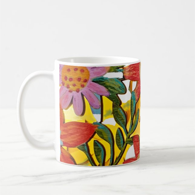 Konstruktion av målade träblommor kaffemugg (Vänster)