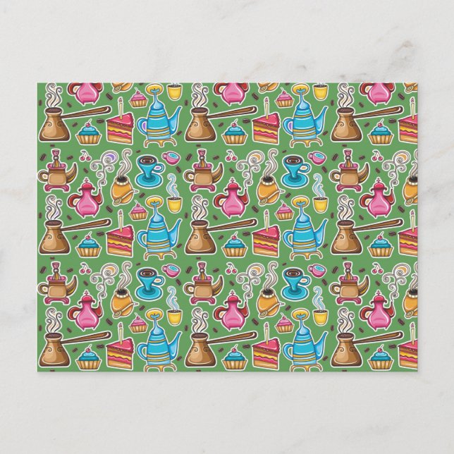 Konstruktion av matkaffe och kakor vykort (Framsida)