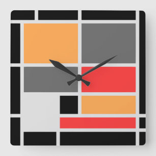 Konstruktion av mondrian stil orange röd svart grå fyrkantig klocka