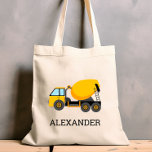 Konstruktion av Personligen gult Cement Mixer Kids Tygkasse<br><div class="desc">Den här barnsäcken visar en gult cementblandare. Anpassa den med ditt barns namn i svart brev. Gör en underbar väska i bok!</div>