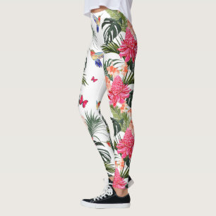 Konstruktion av tropiska Blommigtar, Hummingbird,  Leggings