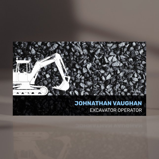 Konstruktion av tung utrustning Driftansvarig för  Visitkort (Heavy Equipment Operator Business Card for Construction professional, modern black rocks & Excavator)