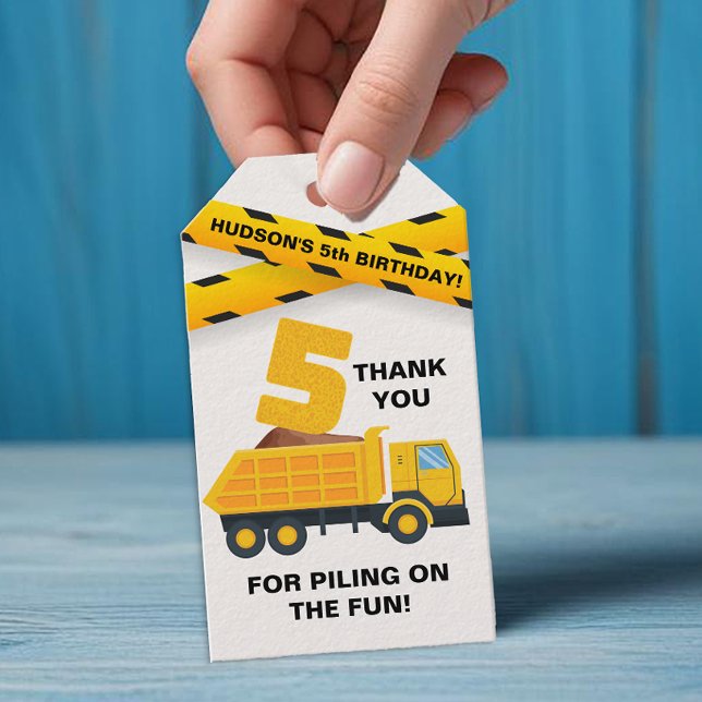 Konstruktion Fest Tacksamhetsmärke – Gul Dumper  Presentetikett (Construction Vehicle Birthday Party Favor Tag)