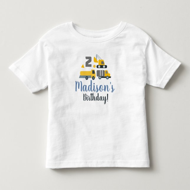 Konstruktion Födelsedag Två Fordon Parti Namn  T Shirt (Framsida)