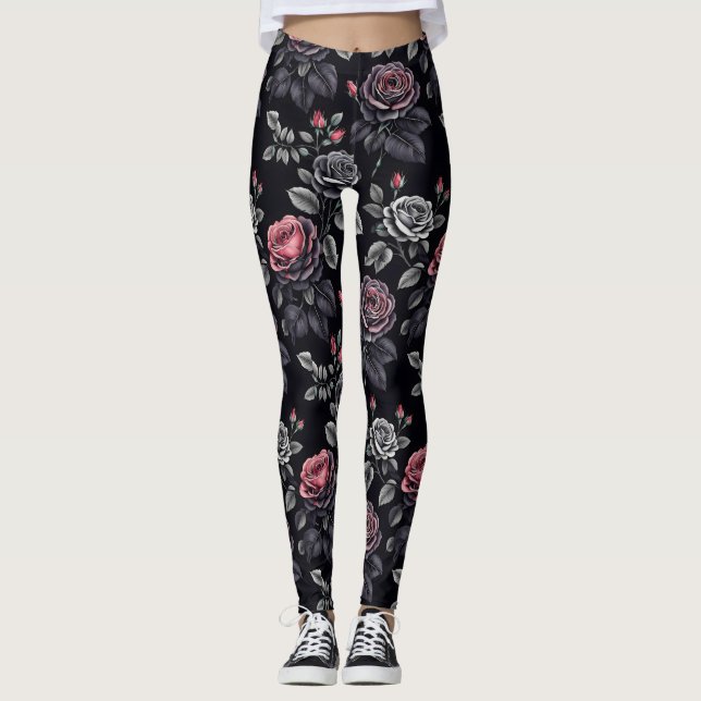 Konstruktion för Blommigt av mörk  Ro Leggings (Framsida)