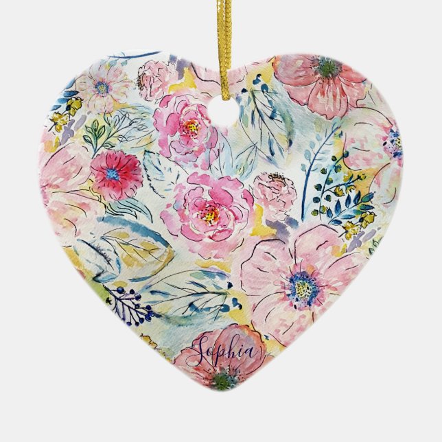 Konstruktion för blommigt av vattenfärgsfärg julgransprydnad keramik (Framsidan)