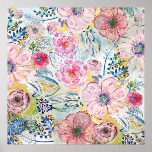 Konstruktion för blommigt av vattenfärgsfärg poster