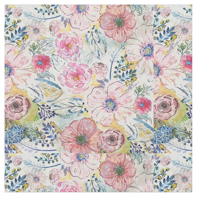 Konstruktion för blommigt av vattenfärgsfärg tyg (Närbild)