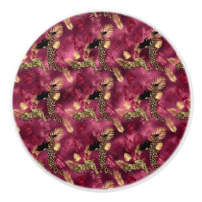 Konstruktion för Burgundy- och Guld Leopard-serien Knopp (Framsidan)