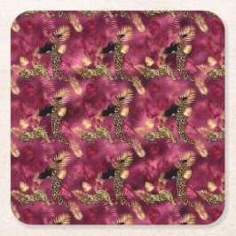 Konstruktion för Burgundy- och Guld Leopard-serien Underlägg Papper Kvadrat