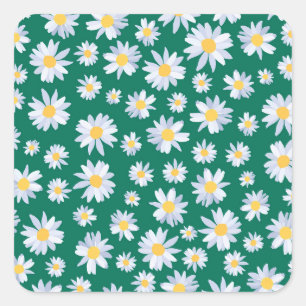 Konstruktion för Classy White Daisy Flowers Botan Fyrkantigt Klistermärke