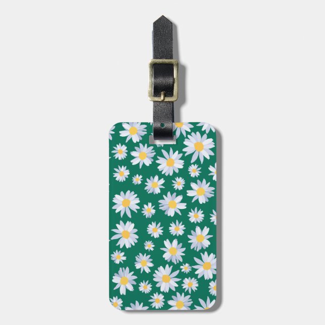 Konstruktion för Classy White Daisy Flowers Botani Bagagebricka (Vertikal Framsida)