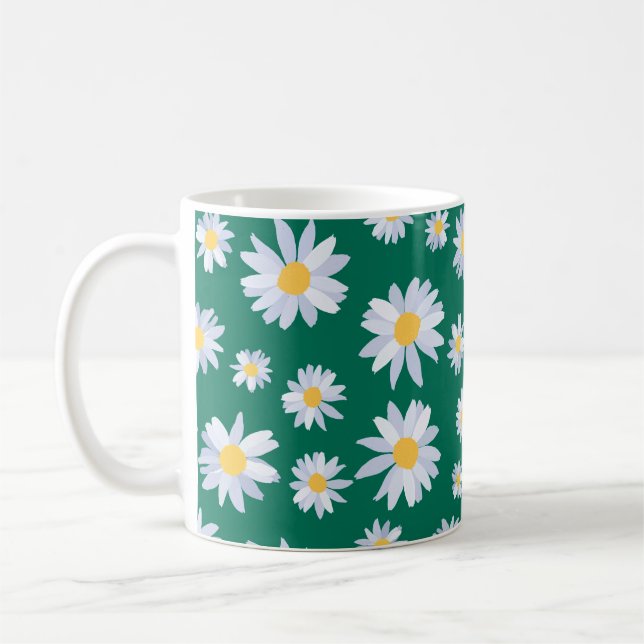 Konstruktion för Classy White Daisy Flowers Botani Kaffemugg (Vänster)