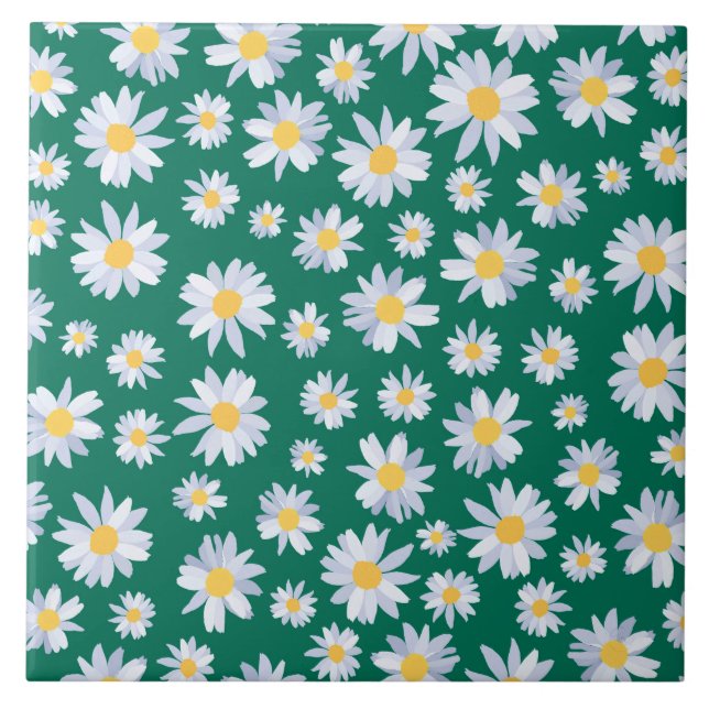 Konstruktion för Classy White Daisy Flowers Botani Kakelplatta (Framsidan)