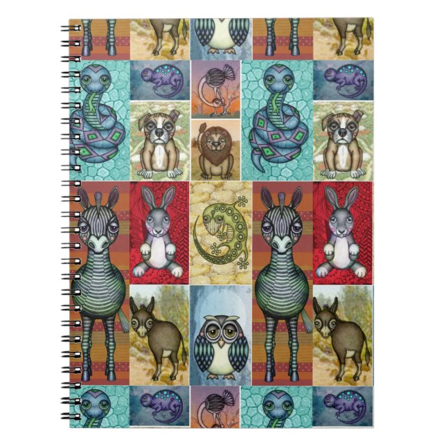 Konstruktion för Cute Animal Collage Folk Art Anteckningsbok (Framsidan)