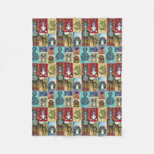 Konstruktion för Cute Animal Collage Folk Art Fleecefilt