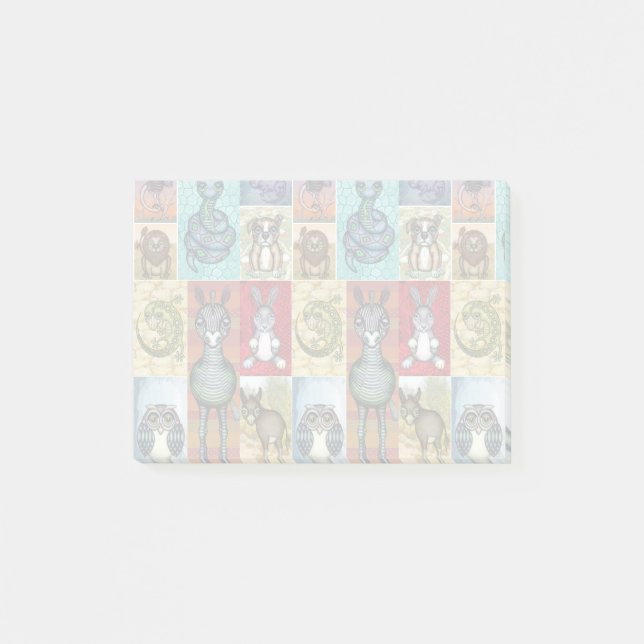 Konstruktion för Cute Animal Collage Folk Art Post-it Block (Framsida)