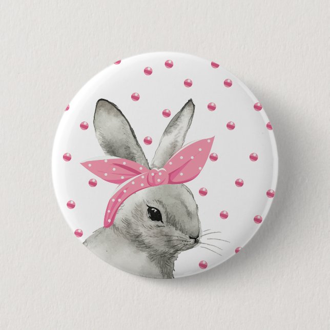Konstruktion för Cute Bunny Rosa Bow Knapp (Framsida)