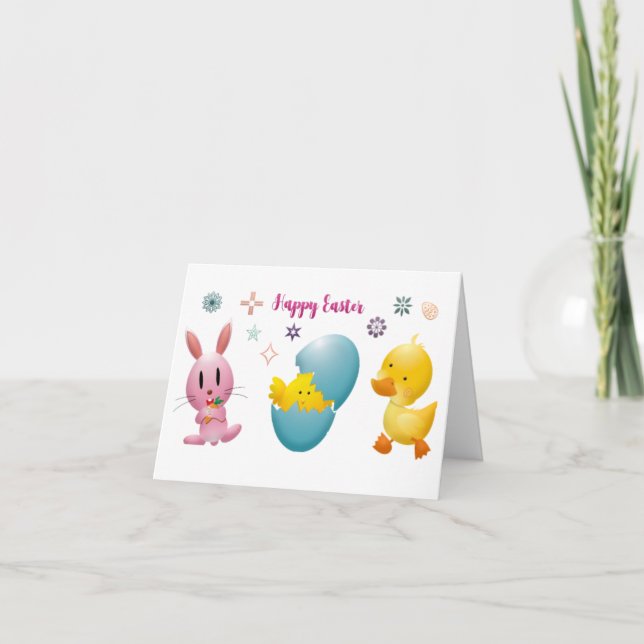 Konstruktion för Cute-funny Bunny och Chicken-ägg Helgkort (Framsida)
