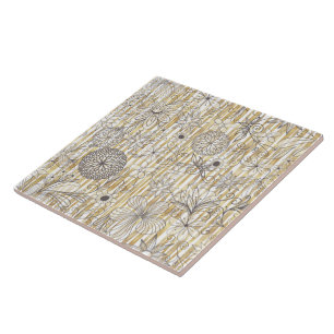 Konstruktion för Cute Girly Grått Blommigt Doodles Kakelplatta