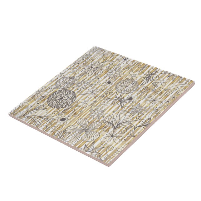 Konstruktion för Cute Girly Grått Blommigt Doodles Kakelplatta (Sidan)