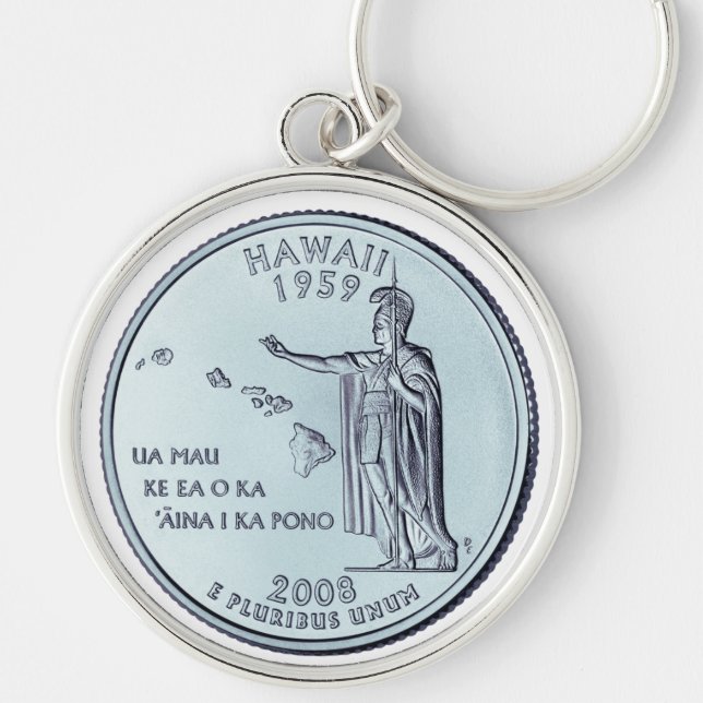 Konstruktion för det hawaii-statliga kvarteret rund silverfärgad nyckelring (Framsidan)
