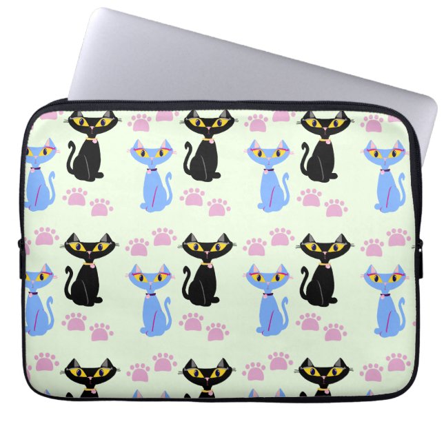 Konstruktion för dubbla Cat Mönster Roligt Lycklig Laptop Sleeve (Framsidan)