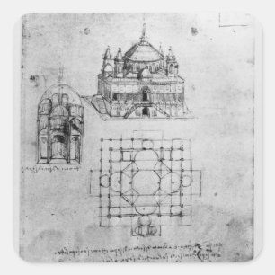 Konstruktion för en kyrka, fol. 4r fyrkantigt klistermärke