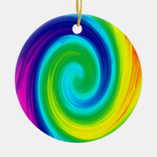 Konstruktion för färgstark regnbåge Swirl-Abstrakt Julgransprydnad Keramik
