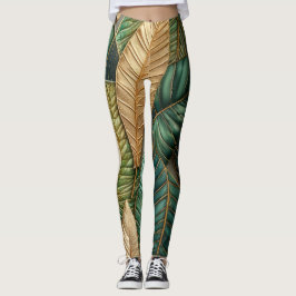 Konstruktion för Guld Grönt Tropical Lövs Leggings