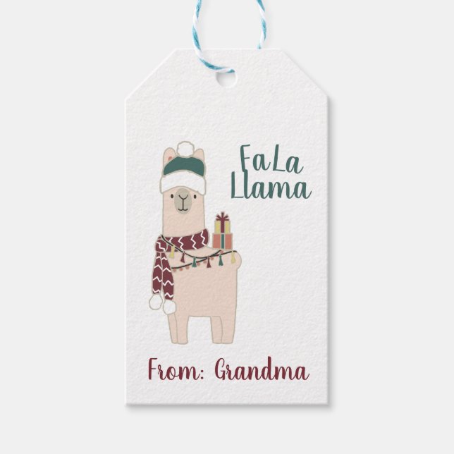 Konstruktion för helgdag Cute Fa La Llama Presentetikett (Framsidan)