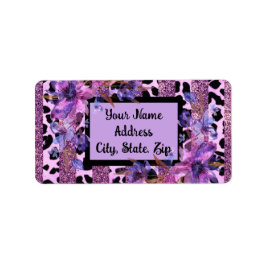 Konstruktion för lavender och rosa leopard-avtryck adressetikett