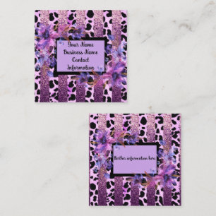 Konstruktion för lavender och rosa leopard-avtryck fyrkantigt visitkort