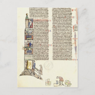 Konstruktion för Ms 21 f.167v av ett torn Vykort