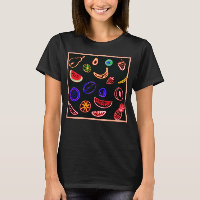 Konstruktion för Neon Fruits Mönster T Shirt (Framsida)