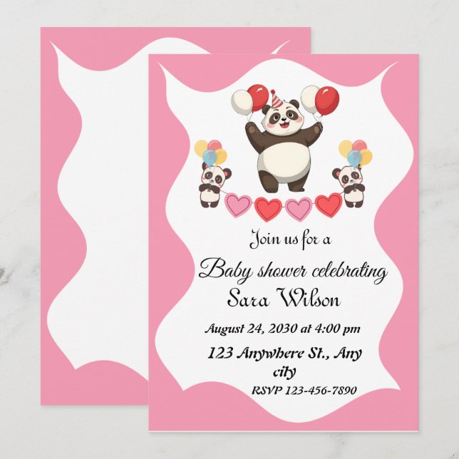 Konstruktion för pandematerade babyduschinbjudning inbjudningar (Fram/baksida)