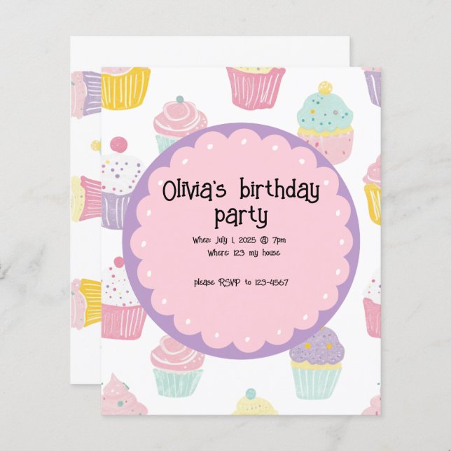 Konstruktion för personlig barns födelsedag cupkak (Fram/baksida)