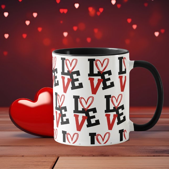 Konstruktion för Romantic Red och Black Mönster Kä Mugg (Romantic Red and Black Pattern Love Design Mug)