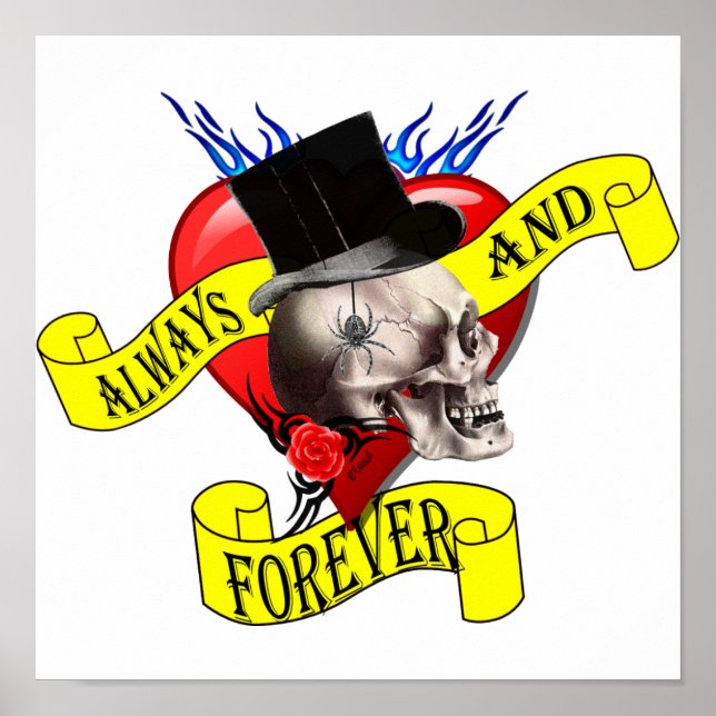 Konstruktion för romatisk skalle och hjärttatuerin poster (Framsidan)