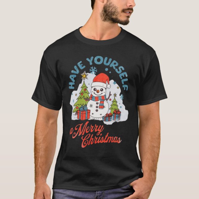 Konstruktion för Snögubbe God jul T Shirt (Framsida)
